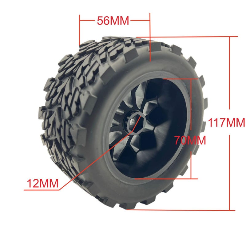 ZRRC 12mm Hex RC Wheels and Tires 1/10 Scale RC Truck Tires and Wheels for Traxxas Rustler Stampede 2wd 4x4 vxl Hoss E-Revo Redcat Volcano EPX RIAARIO AMORIL Tires and Wheels Preglued 4PCS - Image 3